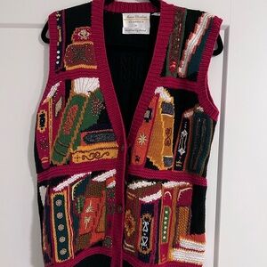 Marisa Christina Multicolor Book Design V-Neck Sweater